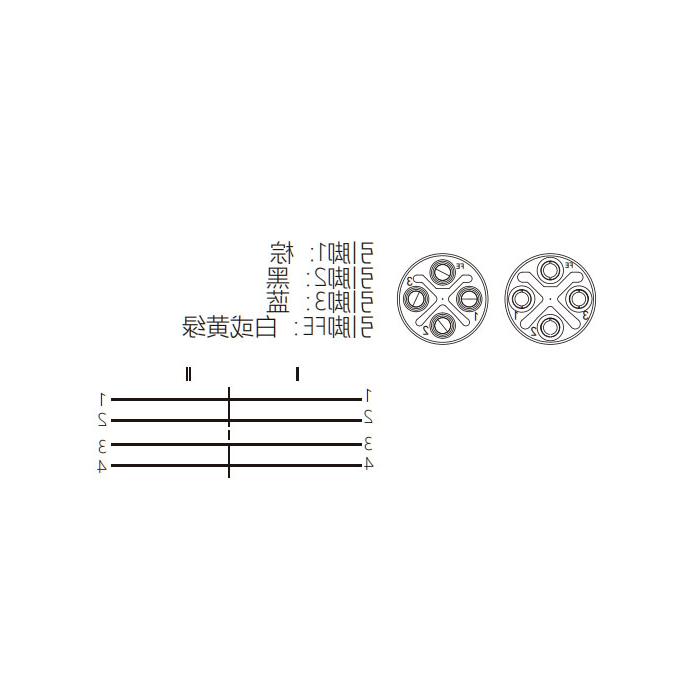 M12 4Pin S-coded, female straight to male straight, double end precast PUR flexible cable, black sheath, 64SD05-XXX