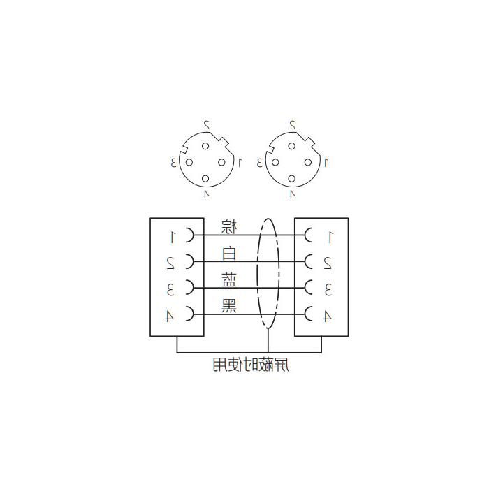 M12 4-PIN D-coded, female straight turn female straight, double end precast PUR flexible cable, black sheath, 64DD61-XXX